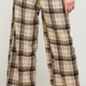 Miss Love Wide Leg Plaid Dress Pants
